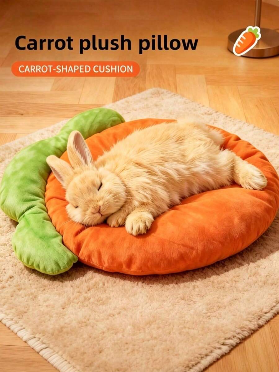 1 Carrot-Shaped Pet Bed, Suitable For Small Animals, Soft And Fluffy Orange And Green Cushion, Suitable For Rabbits, Guinea Pigs, Comfortable Sleeping Nest, Suitable For Home Indoor Use, Ideal Gift For Birthday, Valentine's Day, Easter - Multicolor - View 1