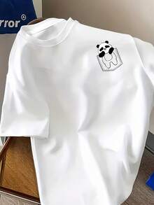 Casual Printed T-Shirt For Women, Short Sleeve Crew Neck With Cute Bear Pattern, Soft Material, Spring Summer Autumn Wear, Local Shipping - 白色 - 查看 3