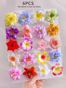 6pcs Random Colorful Flower Hair Clips, Fashion Decorative Hair Accessories, Versatile Daily Wear Hair Pins - Multicolor - View 7