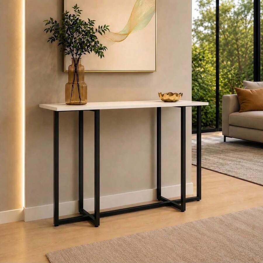 Aparador Buffet Industrial Classic MDF Pé Preto em Aço Mesa Lateral Sala De Estar e Cantinho do Café - Bege - Visão 1