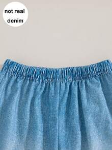 Girls' Casual Fashion Elastic Waist Double Side Slit Double Bow Draped Straight Leg Pants, Spring/Autumn - Blue - View 3