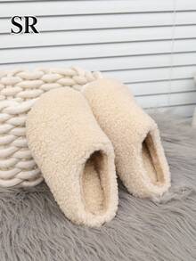 1 Pair Thickened Children's Home Slippers, Solid Color Comfortable Minimalist Casual Shoes, Daily Children's Flat Shoes - Beige - View 3
