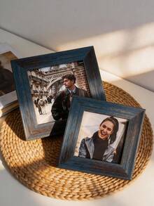 1pc Vintage Distressed Dark Blue Wood Grain Square Photo Frame, Thick Layered Wide Border, Desktop And Wall Mount Display Frame, Horizontal And Vertical Universal, Suitable For Travel Photos, Portraits, Farmhouse Style Living Room Home Decor - Multi-color - View 10