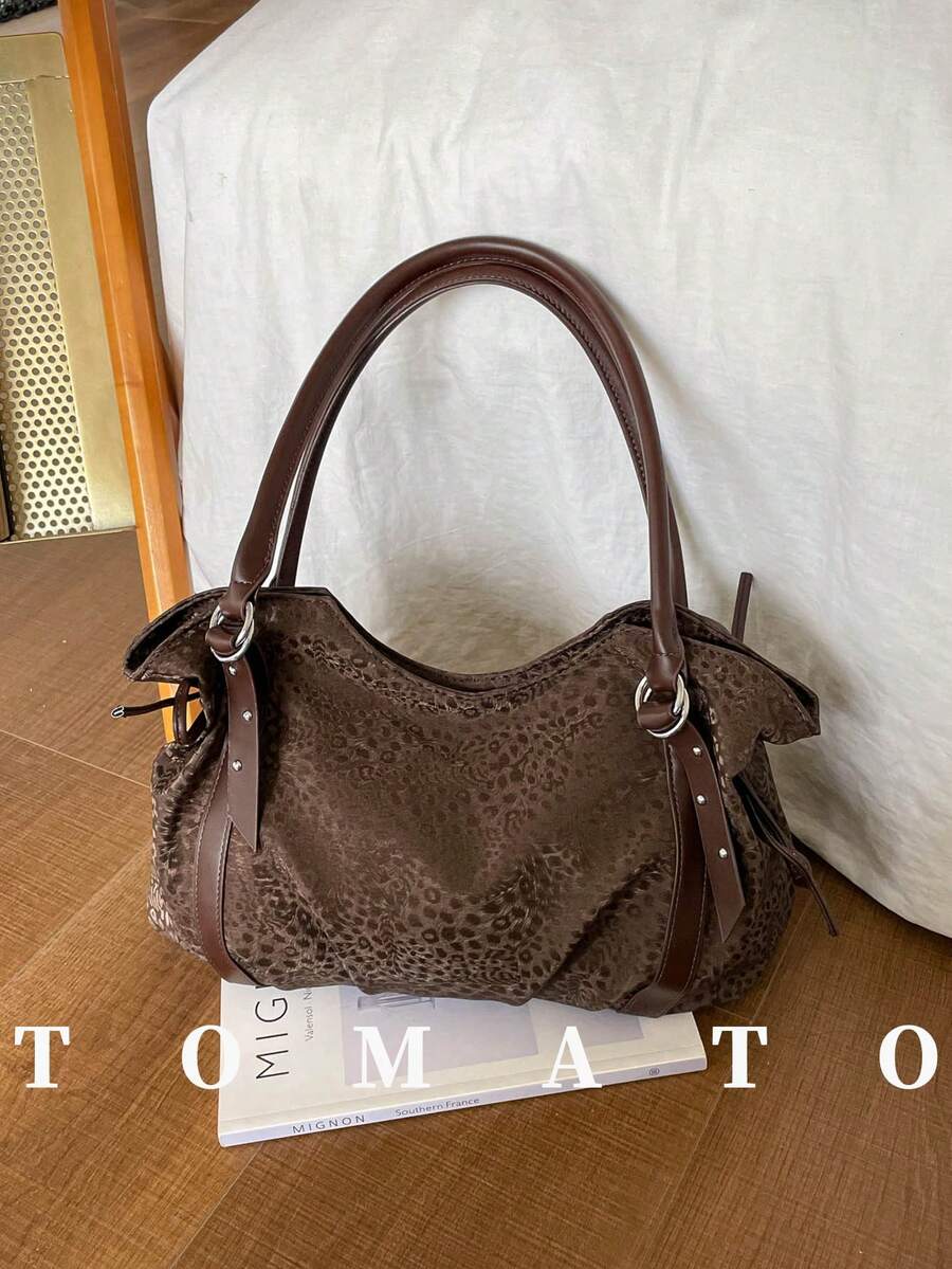 1pc Fashionable Women's Shoulder Bag, Large Capacity Tote Bag, PU Leopard Print Fabric, Magnetic Closure, Daily Use Bag, Suitable For Young Women - Travel, Shopping, Dating, Women's Gift, Office, Work, Travel - Coffee - View 1