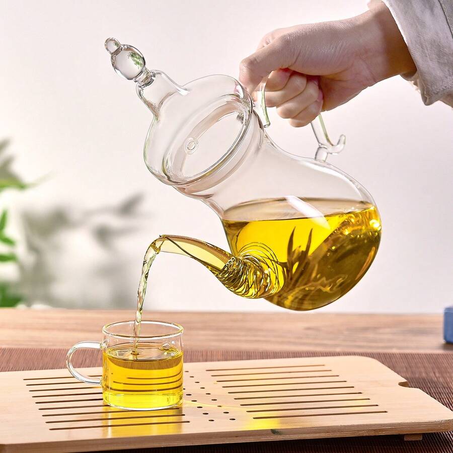 1件手工玻璃茶壺 玻璃咖啡壺 可直接明火加熱 燈形壺 大容量500ml 花茶用 美麗下午茶壺 居家廚房收納用品 - 白色 - 查看 1