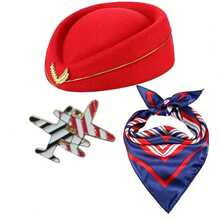 3pcs Women Flight Attendant Costume Accessories, Flight Attendant Hat With Air Stewardess Cosplay Costume Accessories For Halloween - Multicolor - View 3