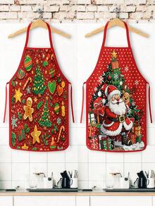 4PCS Christmas Mrs. Claus Apron Set, Funny Santa Costume Print Adjustable Waterproof Kitchen Apron, Holiday Cooking Apron Gift For Women - Multicolor - View 9