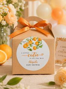 Personalized Round Baby Baptism Stickers, Customized Name Gift Labels, Orange Floral Party Tags, Cute Gift Wrapping Decor - Multicolor - View 3