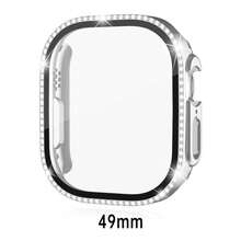 黑色、銀色、玫瑰金、藍色通用保護殼，適用於男女性 40mm 41mm 42mm 44mm 45mm 46mm 49mm，PC 硬質材質，附水鑽直角邊框與螢幕保護貼 2-in-1 防撞防刮防塵，相容 Ultra 3 2 1 系列 10 SE 9 8 7 6 5 4 系列 - 彩色 - 查看 49