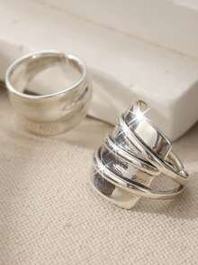 Gmzalx Conjunto de 2 anillos de banda ancha de moda minimalista única y creativa, accesorio perfecto de joyería multifuncional para mujer, adecuado para uso diario, vacaciones y diversas ocasiones - Plateado - Ver 5
