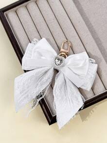 1pc Lace Satin Bow Heart Rhinestone Pearl Bag Charm, Sweet Girl Keychain Accessory For Back To School Season - Multicolor - View 4
