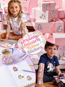 STARTTOOS 12pcs/12 Sheets Heart Rainbow Unicorn Combination Pattern Temporary Tattoo Stickers, Children DIY Birthday Party Christmas Gift Arm Body Waterproof Temporary Tattoo Stickers - Multicolor - View 4