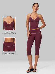 MFVIM Women's Tank Top And Long Pants Set, Breathable And Comfortable, Suitable For Daily Casual, Outdoor Jogging, Cycling, Yoga - Redwood - View 4