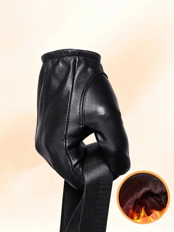 Men's Touchscreen Leather Gloves For Autumn And Winter. Thermal-Lined And Thickened For Warmth And Cold Protection. Full Palm Touchscreen Control For Mobile Phones. Soft And Fits The Hands Well, Preventing Sweating. Versatile Black Full-Finger Gloves For Outdoor Activities, Driving, Cycling, And Commuting.