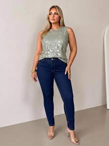 Plus High Waist Casual Style Medium Wash Skinny Jean - Medium Wash - View 2