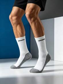 1/5/10/20 Pairs Men's Mid-Calf Socks, Grey Base Design, Work Letter Socks, Daily Casual Home Wear - Multicolor - View 3