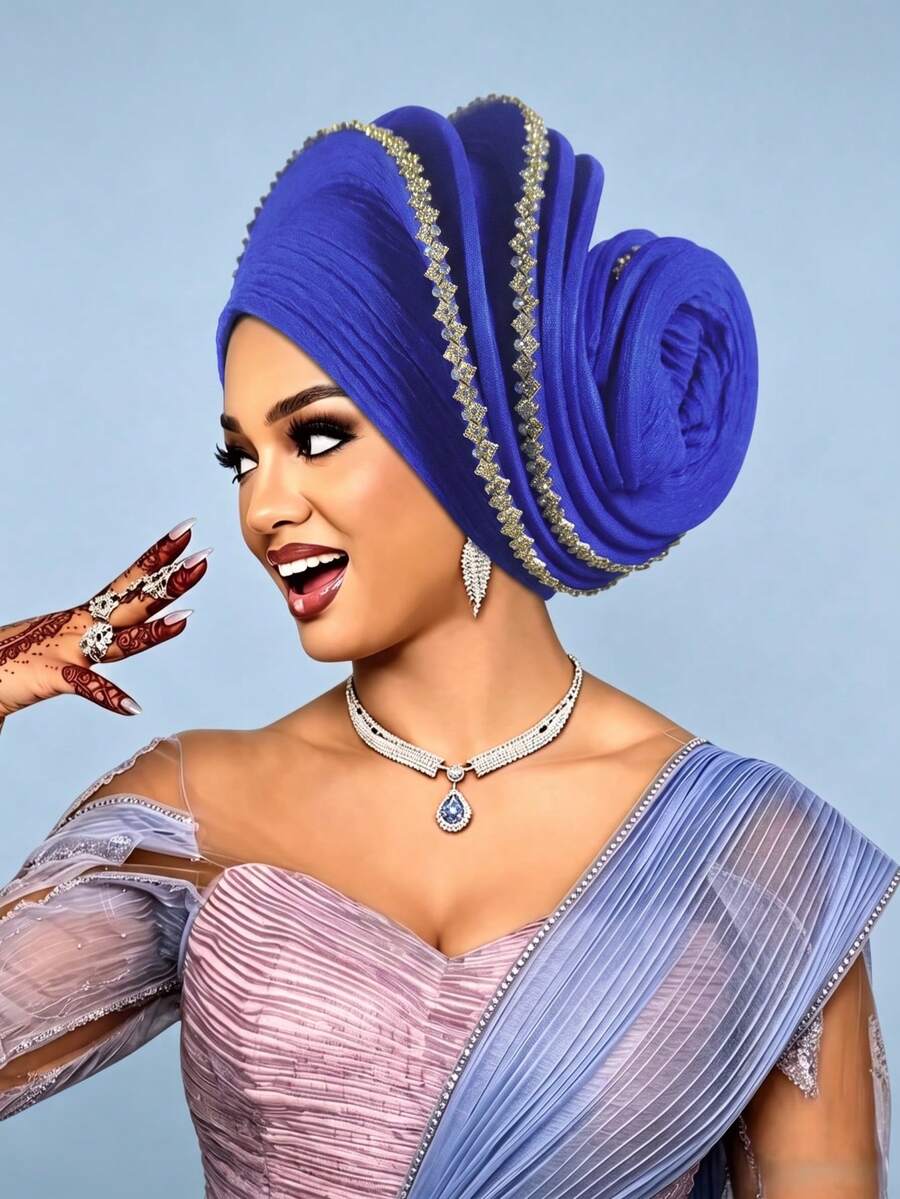 1pc Elegant Women's 3D Pleated Rhinestone Headscarf Hat, Suitable For Weddings, Evening Parties, Birthday Parties And Other Occasions