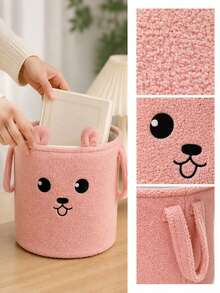 1個可愛卡通熊耳收納籃，毛茸茸布料玩具收納桶附手柄，可折疊衣物雜物收納盒，適用嬰兒房與臥室 - 彩色 - 查看 5