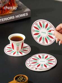 choxila 6 Buah Cangkir Teh Keramik Arab Motif Tulip 70ml dengan Tatakan Gelas Poliester Anti Selip Motif Tulip Merah Timur Tengah, Alas Isolasi Bundar Buatan Tangan Bergaya Retro untuk Ruang Teh, Kantor, dan Acara Kumpul-kumpul, Hadiah Ideal untuk Ulang Tahun, Wisuda, dan Dekorasi Rumah - cangkir kopi tulip - View 1