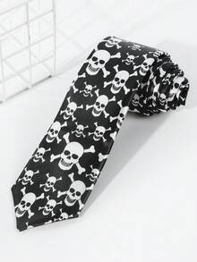 1PC Men's Skull Pattern Punk Silky Hand-Tied Necktie, Suitable For Street Party, Music Festival, Holiday Outfit,Halloween - Multicolor - View 6
