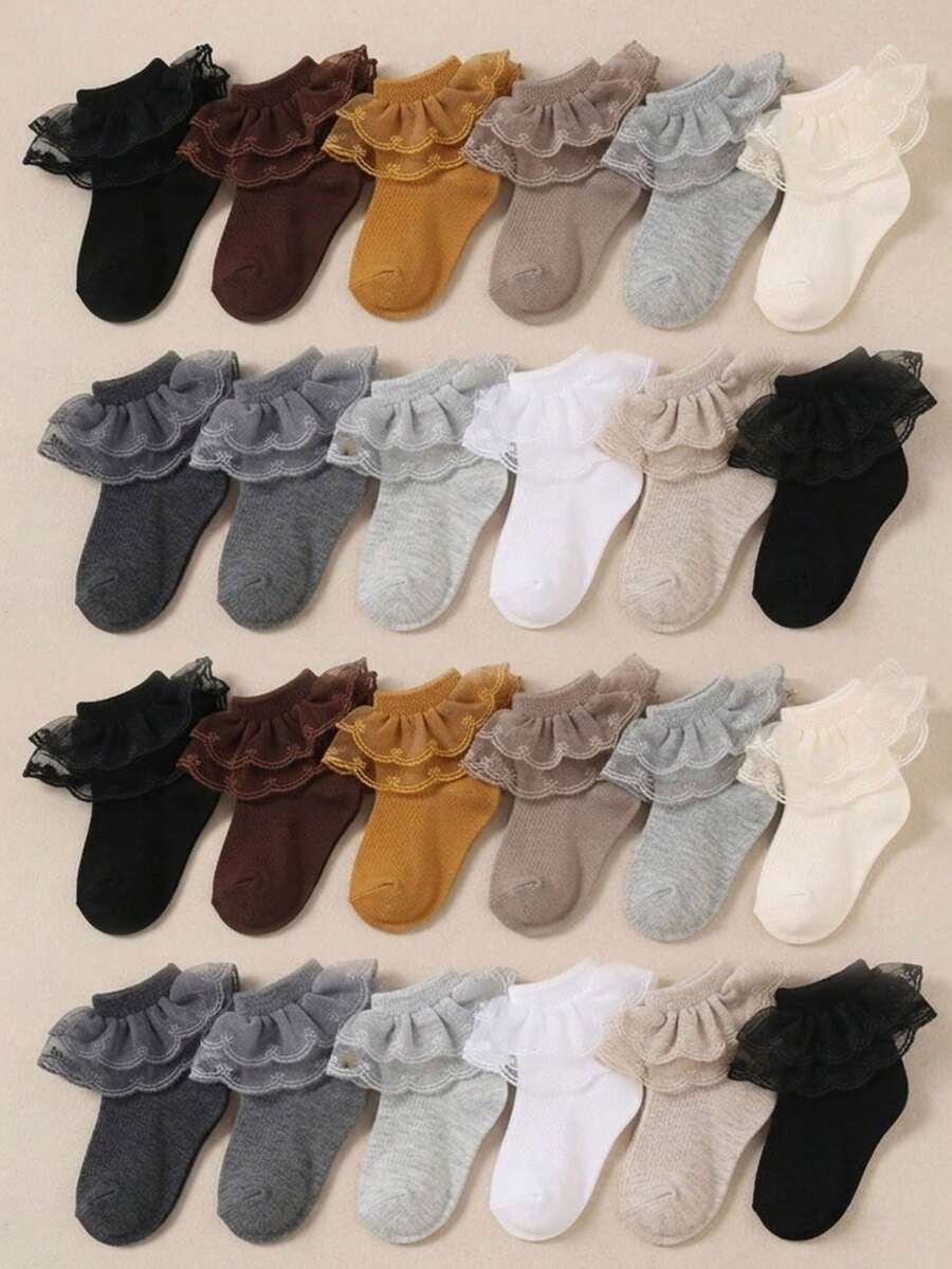 1/5 Pairs Vintage Earth Tone Ruffle Ankle Socks For Baby Girls, Soft ...