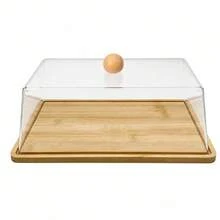 31x17.8x11cm Wood Bamboo Square Serving Tray With Lid, Cake Pastry Food Cover - View 3