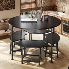 Comedor 4 Personas Mesa Redonda 80x80 Negra con Taburetes para Cocina| Juego de comedor compacto con mesa redonda y 4 taburetes, para cocinas pequeñas, departamentos y desayunadores. - Negro - Ver 6