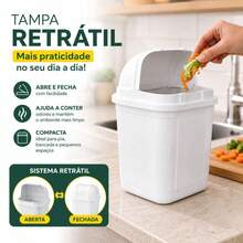 LIXEIRA COZINHA TAMPA RETRATIL 4 LITROS BRANCA CESTO LIXO 4L QUARTO BEBE PIA BANCADA COMPACTA PLASTICA RESISTENTE HIGIENICA - Visão 2