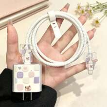 1組夢幻貓咪設計充電器與線材保護套組，耐用 Apple 18-20W 充電線保護殼，防斷線理線器 - 彩色 - 查看 10