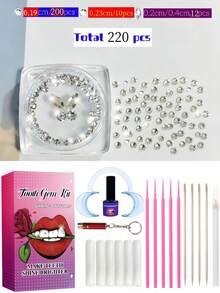 Kit Permata Gigi DIY Perekat Diri 220pcs, Perhiasan Gigi Modis, Dekorasi Gigi Kristal Berlian Imitasi, Berlian Gigi Putih Super Mengkilap, Permata Kupu-kupu Datar, Set Bahan Kecantikan Gigi, Gaya Hip-Hop Gothic Y2K Eropa dan Amerika, Termasuk Semua Alat - Set perhiasan - View 3