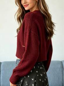 Women's Autumn/Winter Half-Open Knit Sweater, Casual Minimalist Pullover Top, Versatile Style - Red - View 3