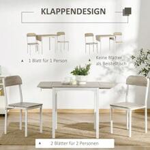 3-Piece Dining Set With 2 Chairs And 1 Table, Foldable Tabletop 120 X 60 X 75 Cm, Steel MDF Natural White, Ideal For Kitchen & Dining Room - Natural Color - View 5