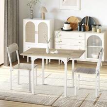 3-Piece Dining Set With 2 Chairs And 1 Table, Foldable Tabletop 120 X 60 X 75 Cm, Steel MDF Natural White, Ideal For Kitchen & Dining Room - Natural Color - View 7