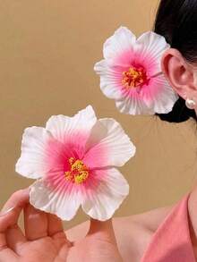 1件夏威夷木槿花髮夾，優雅波希米亞風布製髮簪，適合女性，海灘度假與派對飾品 - 粉紅色漸層 - 查看 6