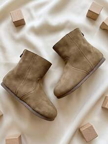 1 Pair 2026 New Children's Ankle Boots, Minimalist Back Zipper Solid Color Design, Korean Gentle Casual Style, Versatile For Daily Wear - Khaki - View 3