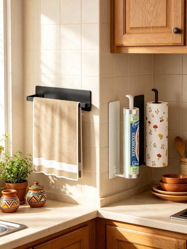 Iron Magnetic Paper Towel Holder 1/2 Pack, Adhesive Backing No-Drill Painted Style, Universal For Refrigerator, Washing Machine, Microwave, Space-Saving Easy To Install And Remove