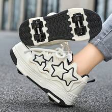 Women's Star Decor Detachable 4-Wheel Roller Shoes, Fashion Thick Sole Athletic Shoes, Suitable For Beginners Daily Play - Black - View 1