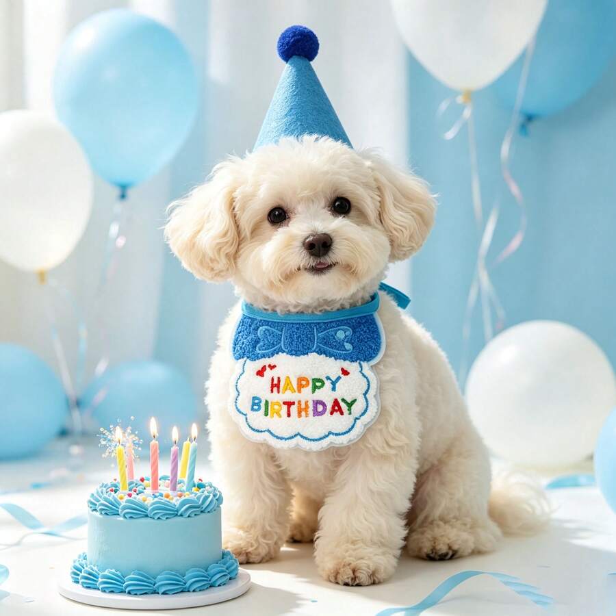 Pet Birthday Drool Bib, Dopamine Pet Birthday Decoration, Pet Birthday Hat + Bib Set, Adjustable Drawstring, Suitable For Small And Medium Dogs And Cats, Dog And Cat 1st Birthday Photo Props - Multicolor - View 1