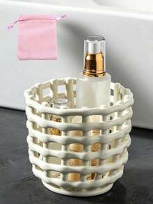 2/1pc Multifunctional Woven Texture Desktop Storage Box And Hollow Storage Cup, Cosmetic Stationery Jewelry Miscellaneous Items (E.G., Keys) Desktop Organizer, Suitable For Home Bathroom, Vanity Area And Dorm - Multicolor - View 11