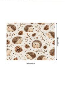 Cute Cartoon Hedgehog Pine Cone Dry Branch Print Table Runner, Throw Pillow, Placemat, Autumn Harvest Theme Table Decor, Thanksgiving Autumn Home Dining Table Fabric, Family Gathering Kitchen Restaurant Tabletop Decoration - Multicolor - View 7