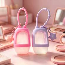 2pcs Pink Purple Dopamine Color [Refillable Squeeze Bottle] With Cover + Star Pendant, Keychain And Star-Shaped Charm, Portable Small Size Waterless Hand Sanitizer Bottle, Leak-Proof Design, Reusable, Suitable For Office, Gym, Travel And School - View 6