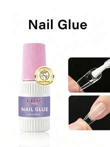 GLOZ 10ml Super Strong Nail Glue, Suitable For Acrylic Nails, Nail Tips, Press-On Nails, False Nails, Salon-Grade Brush-On Nail Glue, Easy To Apply, Durable And Long-Lasting - 10ml Pink Cap White Bottle - View 1