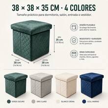 Folding Storage Ottoman 38x38x35cm, Velvet Quilted Footrest Stool With Diamond Pattern, Padded Seat For Bedroom And Living Room - 綠色 - 查看 2