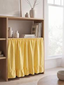 1 pieza Falda de mesa a cuadros amarillo & blanco, estilo brillante & fresco, rectangular con borde de volantes y detalles plisados, función de ocultación de almacenamiento & decorativa, adecuada para estantería de almacenamiento interior y decoración del hogar - Amarillo - Ver 2