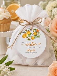 Personalized Round Baby Baptism Stickers, Customized Name Gift Labels, Orange Floral Party Tags, Cute Gift Wrapping Decor - Multicolor - View 6