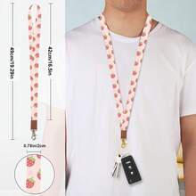 Key Lanyard, Long Neck With Metal Hook, Can Be Used To Hang ID Cards, Cute Lanyard Keychain - Strawberry - View 2