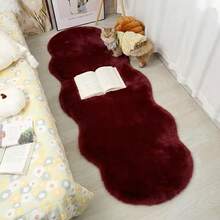 1pc Burgundy Plush Rug, Soft Faux Rabbit Fur Asymmetrical Carpet, 1-5cm Trimming Tolerance, Suitable For Christmas, Thanksgiving And New Year Decoration, Soft And Skin-Friendly, Home Decor Rug For Living Room, Bedroom, Bathroom Or Kitchen, Multiple Colors Available, Bedroom Carpet, Decorative Rug, Small Rug, Carpet, Home Decor, Living Room Rug - Burgundy - View 4