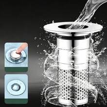 1pc Universal Push-Down Pop-Up Sink Stopper With Plastic Spring Core, Anti-Clog Hair Filter Basket, Easy To Remove And Clean, Bathroom Sink Replacement Drain Accessory, Home And Apartment Anti-Clog Drain Accessory - Silver - View 7