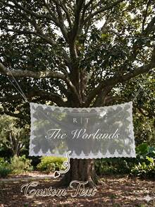 Custom Sideways Last Name Wedding Sign, Sheer Lace Fabric Backdrop, Boho Wedding Hanging Decor, Welcome Entrance - Multicolor - View 2