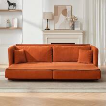 Sofá de Tela Moderno y Minimalista con Función Convertible Multifuncional - Cómodo Sofá Cama para Salas de Estar, Oficinas y Estudios, Sofá Doble Plegable para Apartamentos Pequeños - Naranja + Tapizado + Tapizado + 2 asientos - Ver 3